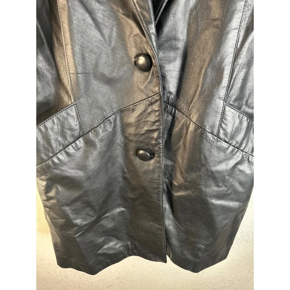 Comint Women's Black Vintage Oversized Leather Trench Coat Size Medium